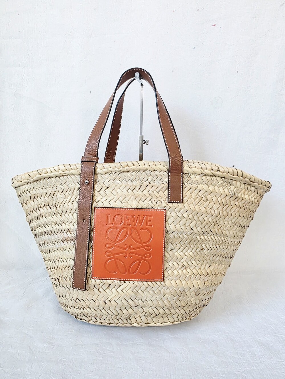 Auth Loewe Anagram Raffia Large Basket Tote Bag